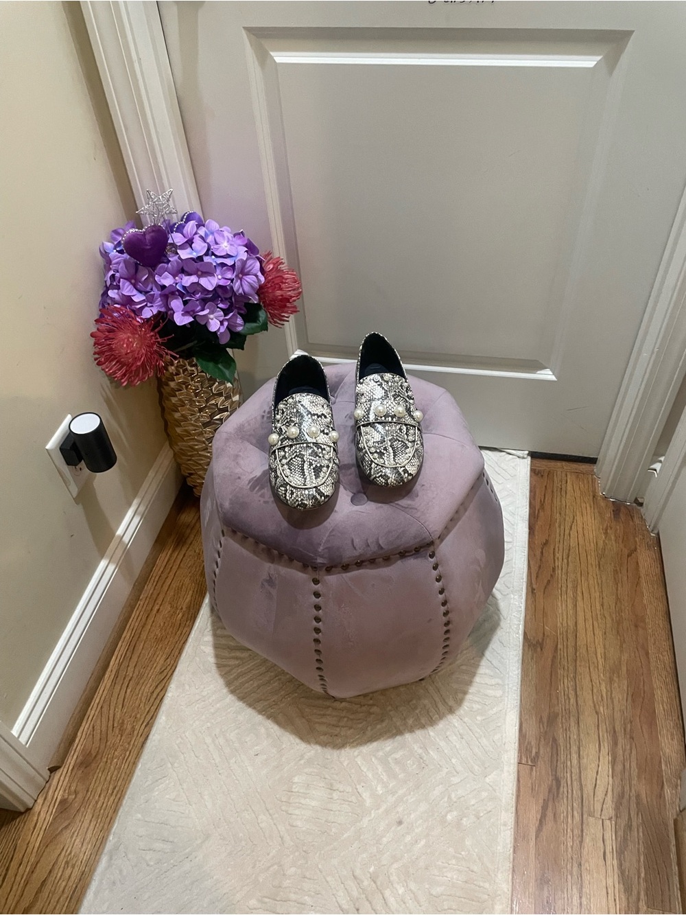 Karl Lagerfeld Embellished Metallic Silver and Black Loafers